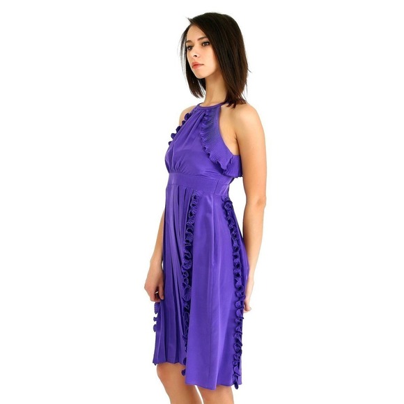 TIBI 100% Silk Purple Knee Length Racer Back Pleated Dress Size 6 - Picture 3 of 15